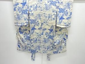 アンティーク　縮緬草花に流水模様着物